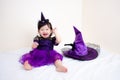 Asian Thai Cute Baby Girl in Witch Costume, Halloween Day Royalty Free Stock Photo