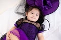 Asian Thai Cute Baby Girl in Witch Costume, Halloween Day Royalty Free Stock Photo