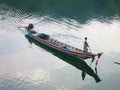 Asian Thai local boat floating on river