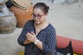 Asian thai old woman pray and espect with buddha statue and god Royalty Free Stock Photo