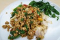 Asian Thai oriental noodle topped with spicy traditional stir fr