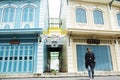 Asian thai woman travel and posing with classic and antique building