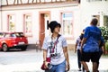 Asian thai women traveler walking visit and take photo