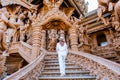 The Sanctuary of Truth wooden temple in Pattaya Thailand, sculpture of Sanctuary of Truth temple Royalty Free Stock Photo