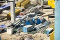 Asian thai workers and heavy machinery working builder new building at construction site high-rise building in Bangkok, Thailand. Royalty Free Stock Photo