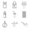 Asian theater icons set, outline style Royalty Free Stock Photo