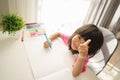 Asian toddler drawing from home Royalty Free Stock Photo