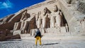 Asian tourist travel to Abu simbel temple historic landmark of Egypt Royalty Free Stock Photo