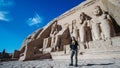 Asian tourist travel to Abu simbel temple historic landmark of Egypt Royalty Free Stock Photo