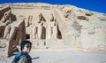 Asian tourist travel to Abu simbel temple historic landmark of Egypt Royalty Free Stock Photo