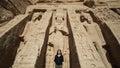 Happy Asian tourist woman travel to Egypt Abu Simbel internation historic handmark Royalty Free Stock Photo