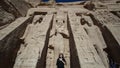 Happy Asian tourist woman travel to Egypt Abu Simbel internation historic handmark