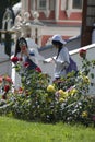 Asian tourists visit Trinity Sergius Lavra in Russia.