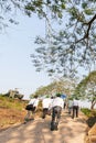 Asian tourists walking to the crater of A 1 hill