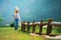 Asian tourists woman on view point at Tea garden doi angkhang T Royalty Free Stock Photo