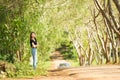 Asian tourists woman on view point at Tea garden doi angkhang T Royalty Free Stock Photo