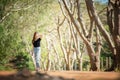 Asian tourists woman on view point at Tea garden doi angkhang T Royalty Free Stock Photo