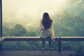 Asian tourists woman on view point at Tea garden doi angkhang T