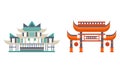 Asian Traditional Buildings Set, Ancient Eastern Cultural Objects, Pagoda Palace Traditional Temple Facades Flat Vector