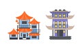 Asian Traditional Buildings Set, Ancient Eastern Cultural Objects, Pagoda Traditional Temple Facades Flat Vector