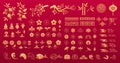 Asian traditional decorative elements and ornaments in gold color. Big vector set Royalty Free Stock Photo