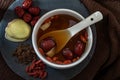 Chinese dried red date, Jujube, ginger tea and brown sugar - Asian Traditional Food photography Royalty Free Stock Photo