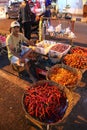 Asian Traditional Night Market With Food, Fruits, Fish and Chili