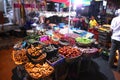 Asian Traditional Night Market With Food, Fruits, Fish and Chili