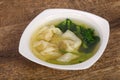 Asian traditional Wonton soup with herbs