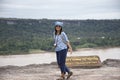 Asian travelers thai women travel and posing at viewpoint cliffs Royalty Free Stock Photo