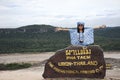 Asian travelers thai women travel and posing at viewpoint cliffs Royalty Free Stock Photo