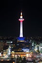 Asian Traveling. Night Shot of Kyoto Television City Tower in Japan