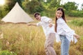 Asian traveller family walking on morning sunrise time togather