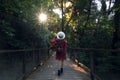 Asian traveller woman walking in Ang ka nature trail Royalty Free Stock Photo