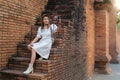 Asian traveller woman walking on the street of Chiang mai Royalty Free Stock Photo