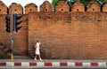 Asian traveller woman walking on the street of Chiang mai Royalty Free Stock Photo