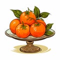 Colorful Cake Plate With Tangerines - Cartoon Style Illustration