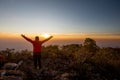 Asian trekking woman hand over to top Royalty Free Stock Photo