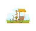 Asian Tricycle Rickshaw Cab, Traditional Indian Taxi Vector Illustration