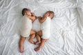 Asian two adorable twin babies boy, Happy childhood Royalty Free Stock Photo