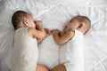 Asian two adorable twin babies boy, Happy childhood Royalty Free Stock Photo