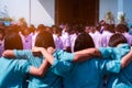 Asian uniform students hugging with love,Concept of best friends