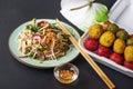 Asian vegetable salad and colorful meatball