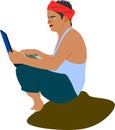 Asian village computer education illustration