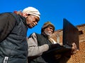 Asian village old people learning about laptop technology at rural area in india January 2020 Royalty Free Stock Photo