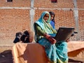 Asian village old woman learning about laptop technology at rural area in india January 2020 Royalty Free Stock Photo