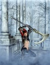 Asian warrior with axe 3d, CG Royalty Free Stock Photo