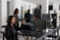 Asian web developer working with hologram and coding language Royalty Free Stock Photo