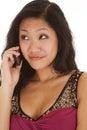 Asian woma phone small smile