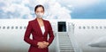 Asian woman air hostess in red uniform with white mask ation Royalty Free Stock Photo